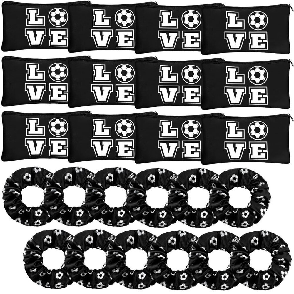 Soccer Gift Set 24 Pc Makeup Bags Satin Scrunchies Girls Travel Accessories